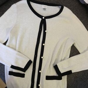 Cream sparkle and black lined cardigan NWOT